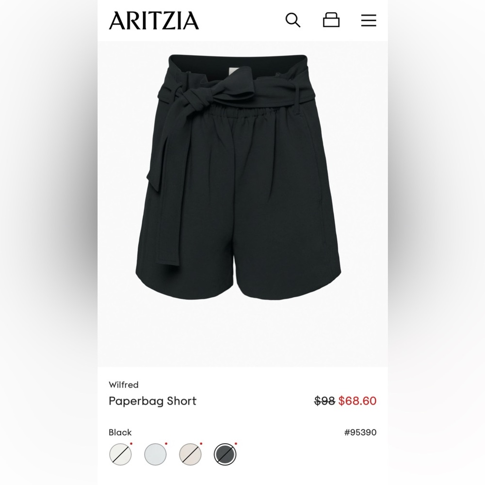 Aritzia Wilfred Paperbag Shorts, Black, Size 2
